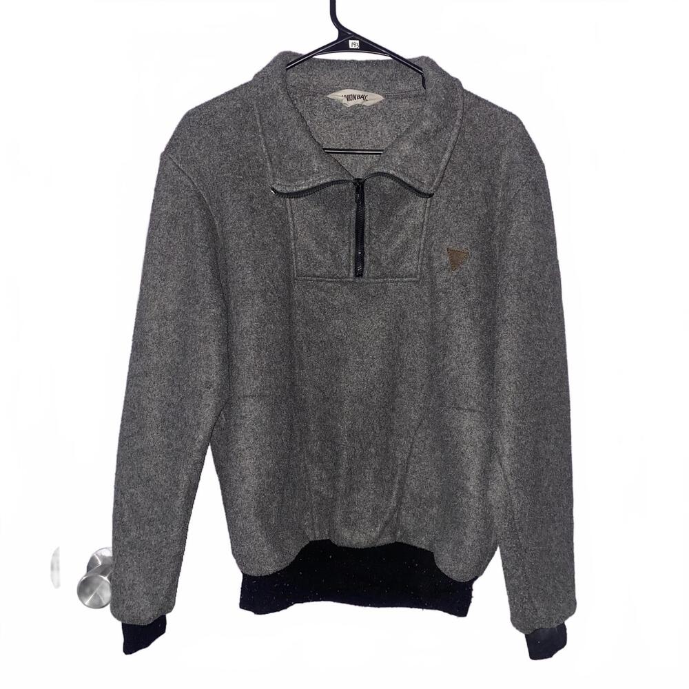 Unionbay Men’s L Gray Quarter Zip Vintage Fleece Pullover Long Sleeve Sweater